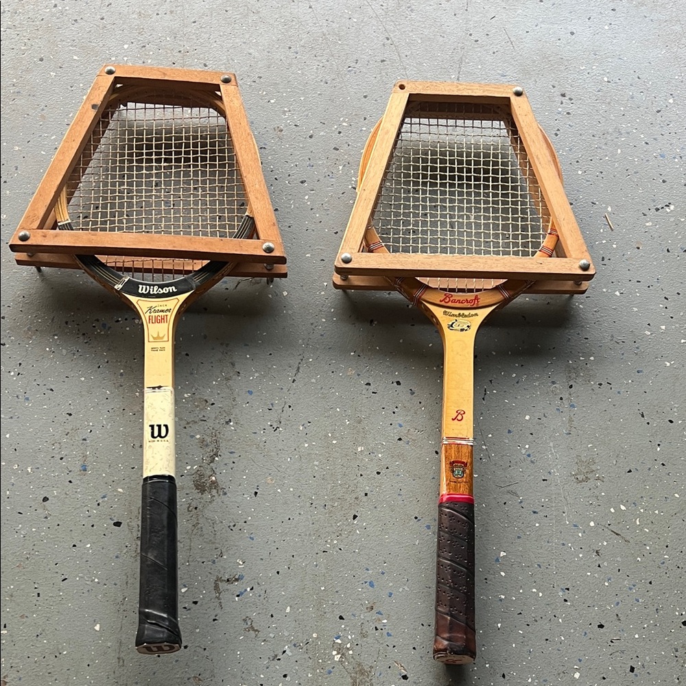 Wilson and Bancroft Vintage Tennis Rackets with Wooden Frames